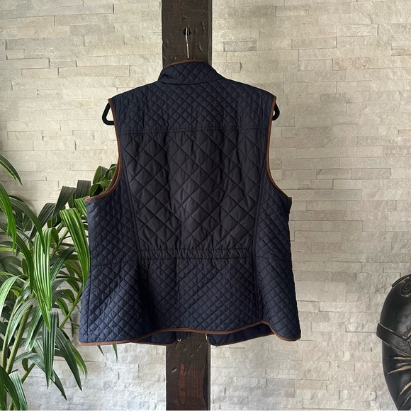 TALBOTS Navy Blue with Brown Faux Trim “Gallery” Quilted Vest Size XL - Picture 6 of 6